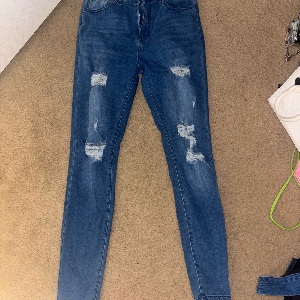 SHEIN Dark Blue Ripped Skinny Jeans